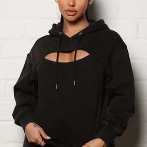 Wash Cut Out Hoodie - Black